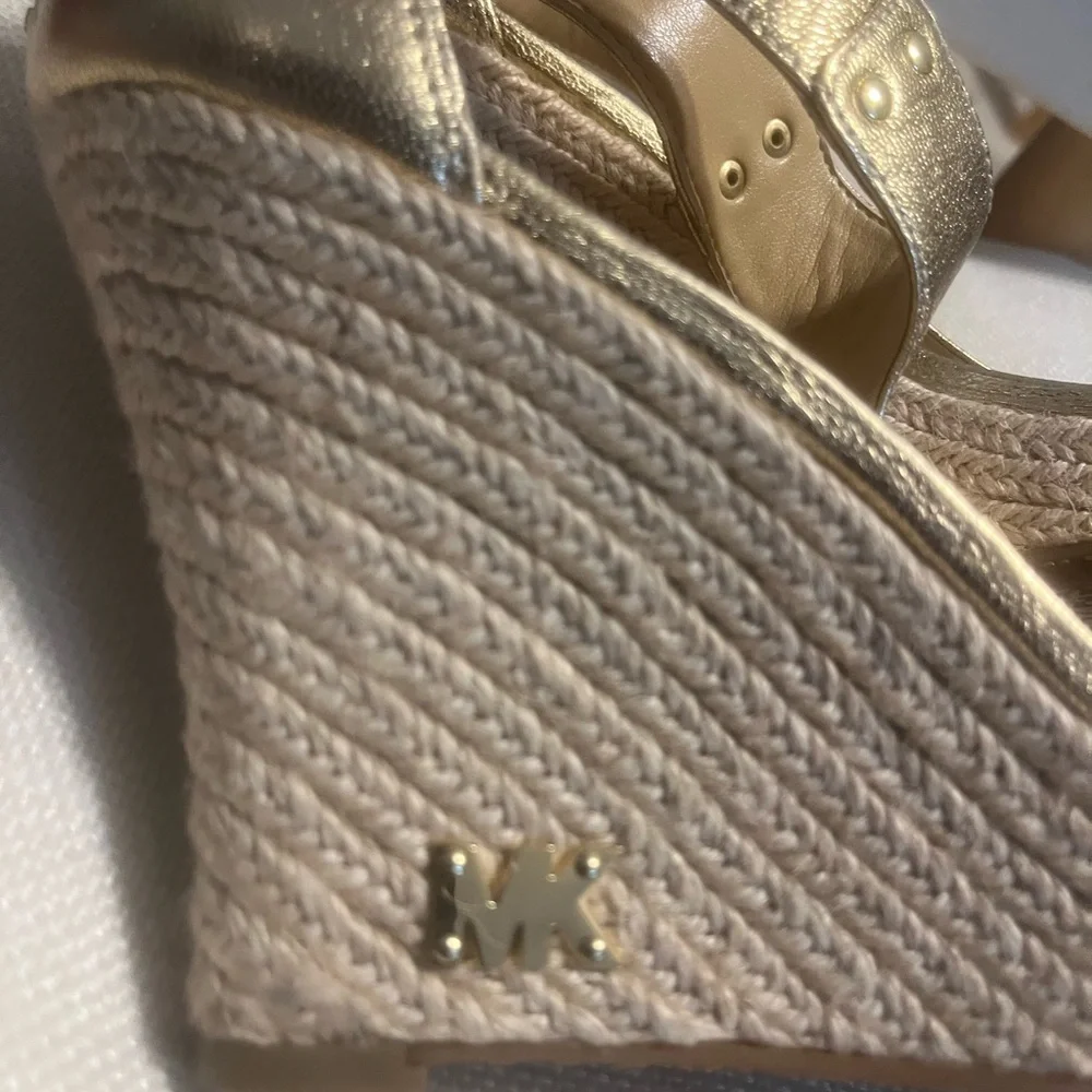 Michael Kors Gold Leather Stiletto Wedge Sandals with Zipper - Picture 6 of 7